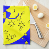 Sun Moon Yellow Stars Blue Kitchen Hand Towel Theedoek (Quarter Fold)