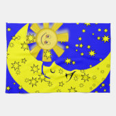 Sun Moon Yellow Stars Blue Kitchen Hand Towel Theedoek (Horizontaal)