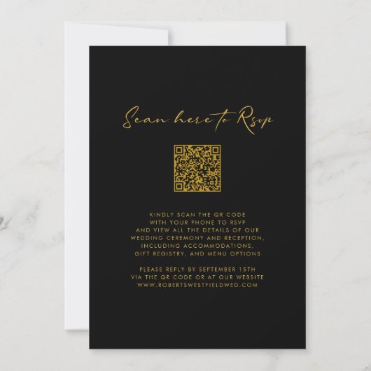 Sun Ocean QR Code RSVP Gold op Black Wedding Kaart (Achterkant)