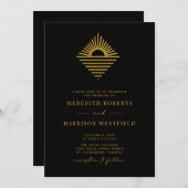 Sun Ocean QR Code RSVP Gold op Black Wedding Kaart (Voorkant / Achterkant)