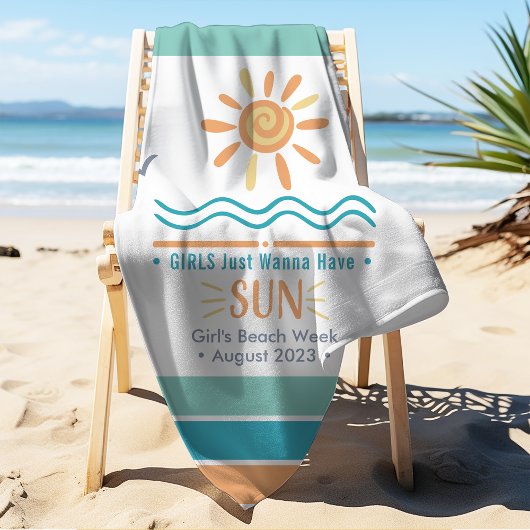 Sun Ocean Waves Meisjes Week Gepersonaliseerd Strandlaken