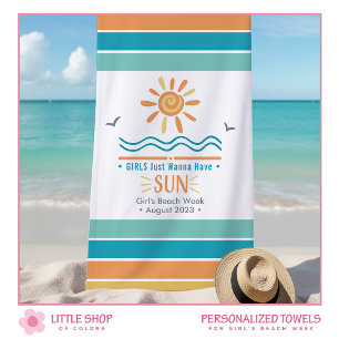 Sun Ocean Waves Meisjes Week Gepersonaliseerd Strandlaken
