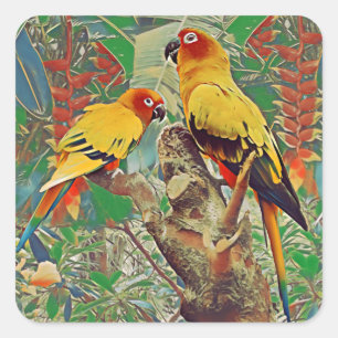 Sun Parakeets Vierkante Sticker