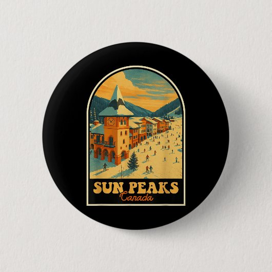 Sun Peaks Canada Design Retro Ski Village Ronde Button 5,7 Cm (Voorkant)