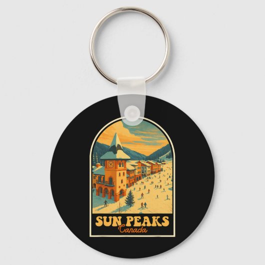 Sun Peaks Canada  Design Retro Ski Village Sleutelhanger (Voorkant)