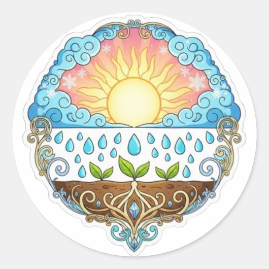 Sun Rain Growth Nature Symbol Illustration design  Ronde Sticker (Voorkant)