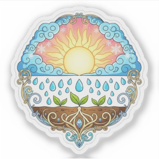 Sun Rain Growth Nature Symbol Illustration design  Sticker (Voorkant)