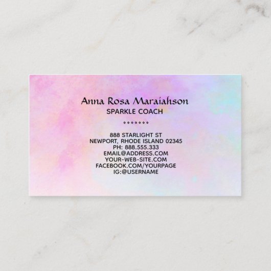 *~* Sun Rainbow Gold Sparkle Glitter Moon Unicorn Visitekaartje (Achterkant)