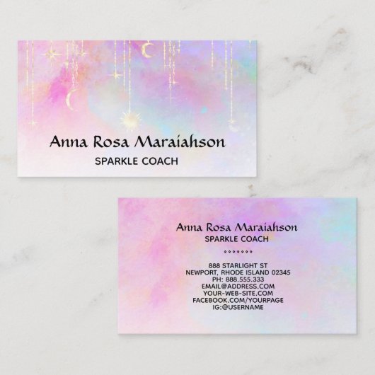 *~* Sun Rainbow Gold Sparkle Glitter Moon Unicorn Visitekaartje (Voorkant / Achterkant)