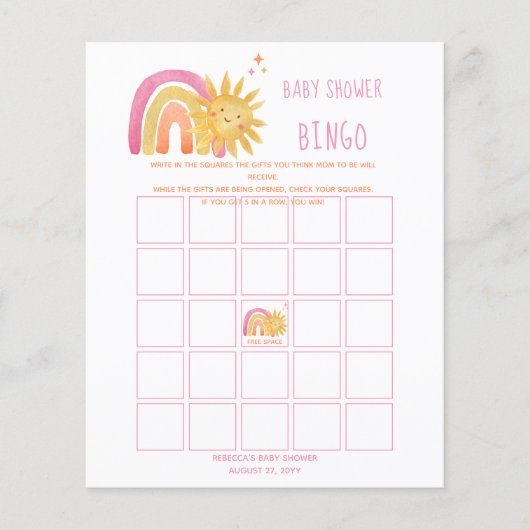 Sun | Rainbow Sunshine Baby shower Bingo Invitatio (Voorkant)