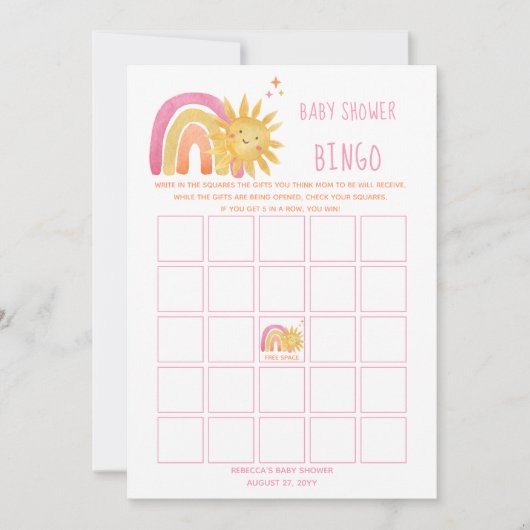 Sun | Rainbow Sunshine Baby shower Bingo Kaart (Voorkant)
