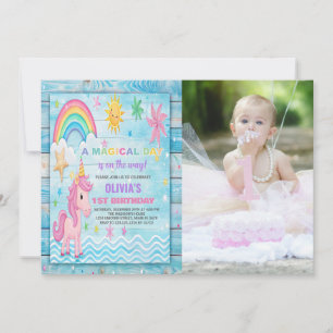 Sun Rainbow Unicorn Verjaardag Uitnodigingen een f