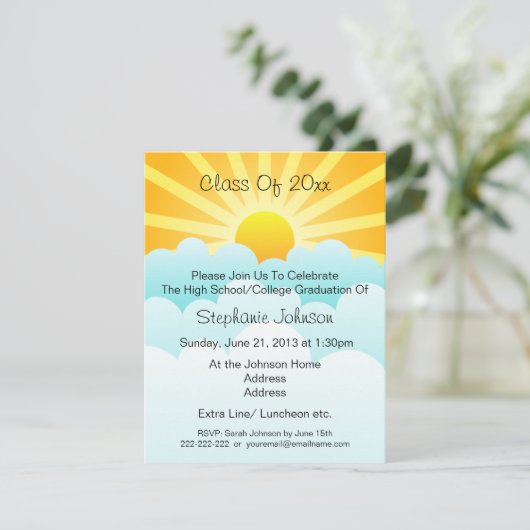 Sun Rays Clouds Celebration Graduation Party Kaart (Staand voorkant)