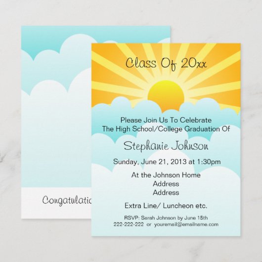 Sun Rays Clouds Celebration Graduation Party Kaart (Voorkant / Achterkant)