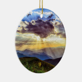 Sun Rays Clouds Mountain Green Hills Keramisch Ornament (Rechts)