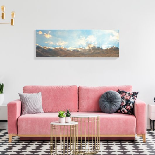 Sun Rays en Blue Clouds Sky Panorama Landschap Canvas Afdruk (Insitu (Woonkamer))