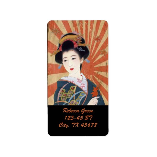 Sun Rays Japanse Geisha Retro Etiket (Voorkant)
