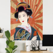Sun Rays Japanse Geisha Retro Poster (Thuiskantoor)