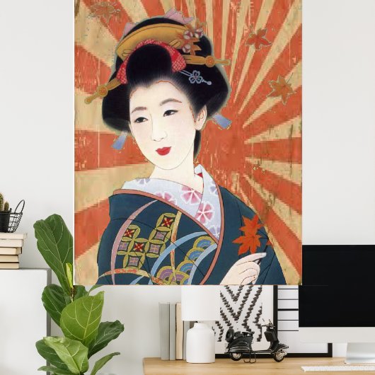  Sun Rays Japanse Geisha Retro Poster (Thuiskantoor)
