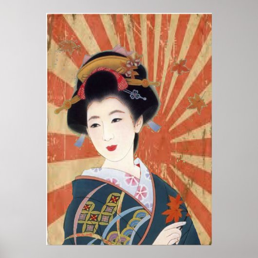 Sun Rays Japanse Geisha Retro Poster (Voorkant)