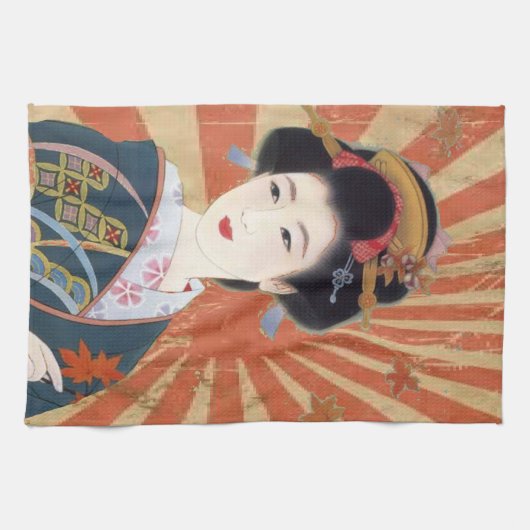  Sun Rays Japanse Geisha Retro Theedoek (Horizontaal)