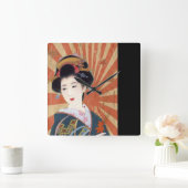  Sun Rays Japanse Geisha Retro Vierkante Klok (Huis)