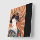  Sun Rays Japanse Geisha Retro Vierkante Klok (Hoek)