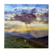 Sun Rays Mountain Range Green Hills Tegeltje (Voorkant)