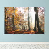 Sun Rays Mystic Misty Forest Canvas Afdruk (Insitu (Houten vloer))
