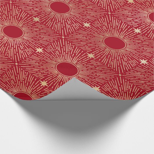 Sun Rays, sterren, astrologisch, goud, rood, zonne Cadeaupapier (Hoek)