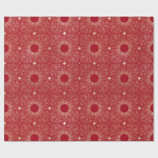 Sun Rays, sterren, astrologisch, goud, rood, zonne Cadeaupapier (Vlak)