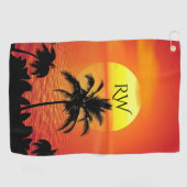 Sun Red Tropics Palm Beach Initiaal instellen Golfhanddoek (Horizontaal)