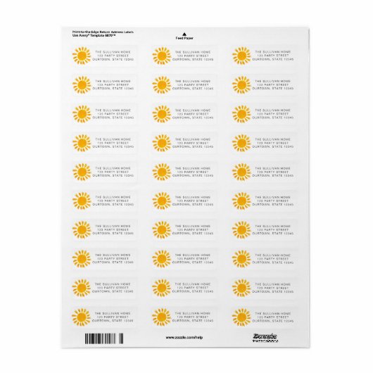 Sun Return Address Etiket (Full Sheet)