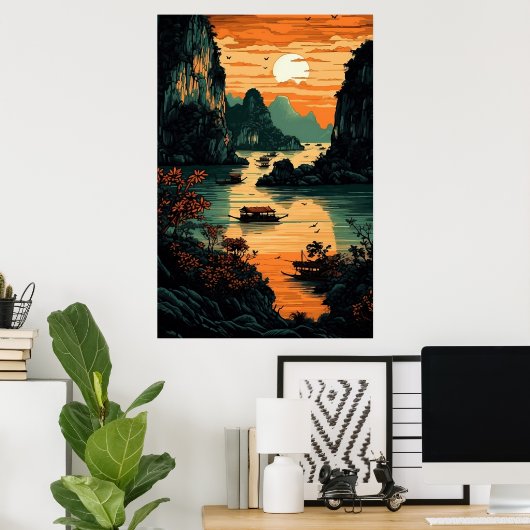 Sun Rising Over River Poster Art Print Wandkunst (Thuiskantoor)