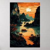 Sun Rising Over River Poster Art Print Wandkunst (Voorkant)
