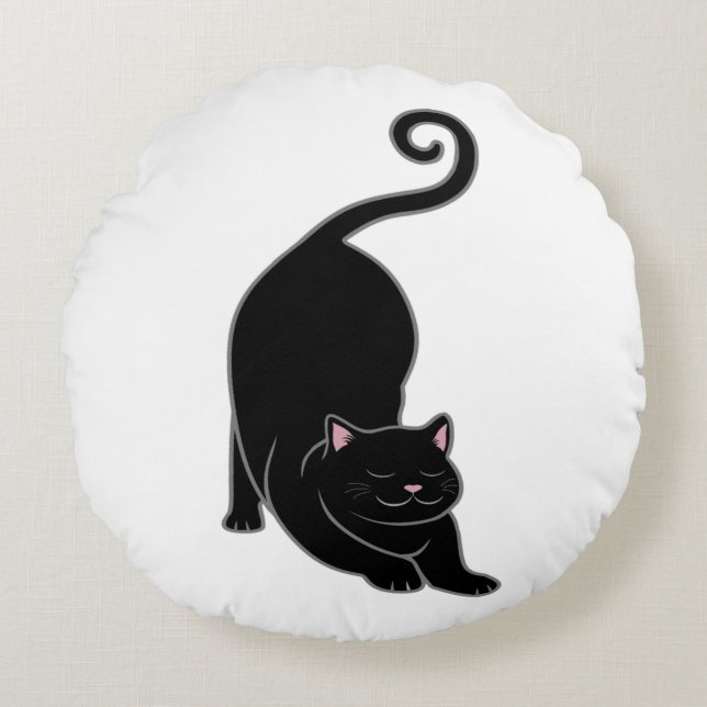 Sun Salutation downward Black Kitty Cat Yoga Rond Kussen (Voorkant)