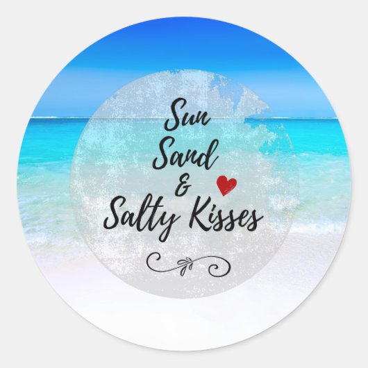Sun Sand and Salty Kisses Tropical Beach Ronde Sticker (Voorkant)