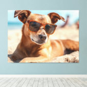 Sun, Sand, and Style: The Ultimate Beach Dog Canvas Afdruk (Insitu (Houten vloer))