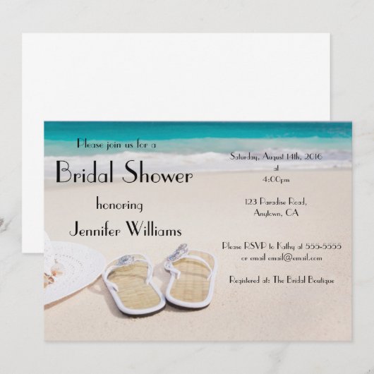 Sun & Sand Destination Bridal Shower-uitnodigingen Kaart (Voorkant / Achterkant)