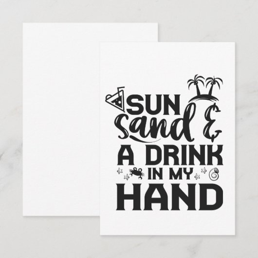 Sun Sand en Drink in My Hand Funny Summer Vacay Bedankkaart (Voorkant / Achterkant)