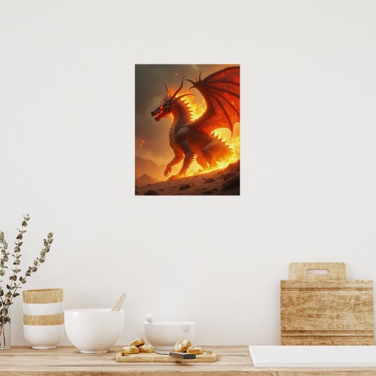 Sun-Scorch Inferno Fire Dragon Poster (Keuken)