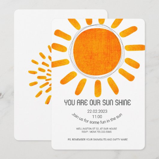 Sun Shine Kinder feestuitnodiging Kaart (Voorkant / Achterkant)