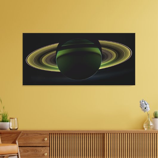 Sun Shining Behind Planet Saturn Casting a Shadow Canvas Afdruk (Insitu (Woonkamer))
