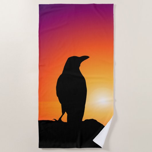 Sun Silhouette Black Raven Beach Towel Strandlaken (Voorkant)