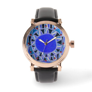 SUN SOLAR ENERGY/ Bright Blue, White, Black Horloge