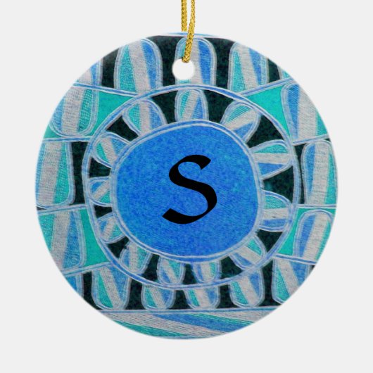 SUN SOLAR ENERGY MONOGRAM Blauwgroen Aqua Blue Bla Keramisch Ornament (Voorkant)