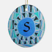 SUN SOLAR ENERGY MONOGRAM Blauwgroen Aqua Blue Bla Keramisch Ornament (Links)