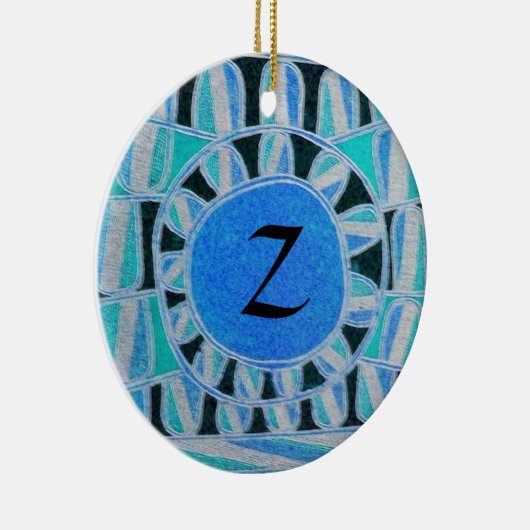 SUN SOLAR ENERGY MONOGRAM Blauwgroen blauw zwart w Keramisch Ornament (Rechts)