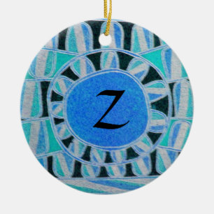 SUN SOLAR ENERGY MONOGRAM Blauwgroen blauw zwart w Keramisch Ornament