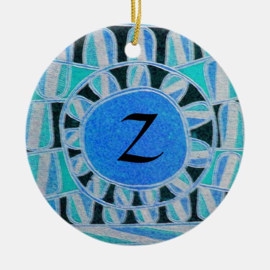 SUN SOLAR ENERGY MONOGRAM Blauwgroen blauw zwart w Keramisch Ornament (Voorkant)